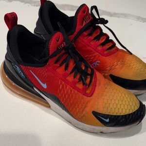 Used Nike Air Max 270 Black Orange University Red Sunset DQ7625-600 Mens Size 10
